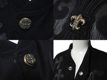 画像をギャラリービューアに読み込む, 極美品 CHROME HEARTS クロムハーツ レターマン クロスレザーパッチ ブラック カシミヤ シルク ジャケット S 中古 4c071658
