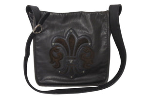 極美品 CHROME HEARTS クロムハーツ メッセンジャーバッグ BAG-MAIL BS FLR BSフレア ブラウン シルバー ブラック レザー 中古 4c071678