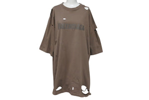 BALENCIAGA バレンシアガ 21SS Caps Destroyed Flatground 半袖Ｔシャツ ブラウン デストロイ ロゴ 651795 サイズS 美品 中古 4c071703