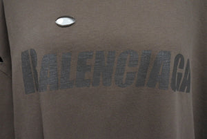 BALENCIAGA バレンシアガ 21SS Caps Destroyed Flatground 半袖Ｔシャツ ブラウン デストロイ ロゴ 651795 サイズS 美品 中古 4c071703