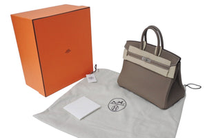 新品未使用 HERMES エルメス ハンドバッグ バーキン25 エトゥープ シルバー金具 トゴ W刻印 中古 4c071821