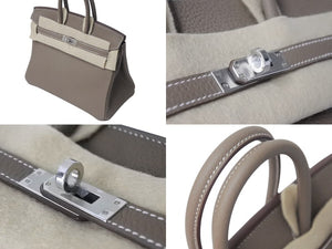 新品未使用 HERMES エルメス ハンドバッグ バーキン25 エトゥープ シルバー金具 トゴ W刻印 中古 4c071821