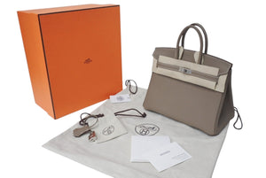 新品未使用 HERMES エルメス ハンドバッグ バーキン25 エトゥープ シルバー金具 トゴ W刻印 中古 4c071822