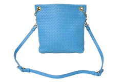 BOTTEGA VENETA Intrecciato Shoulder Bag Leather Blue Antique Gold Hardware Good Condition Used 4c071846