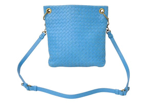 BOTTEGA VENETA Intrecciato Shoulder Bag Leather Blue Antique Gold Hardware Good Condition Used 4c071846