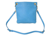 画像をギャラリービューアに読み込む, BOTTEGA VENETA ボッテガヴェネタ イントレチャート ショルダーバッグ レザー ブルー アンティークゴールド金具 美品 中古 4c071846