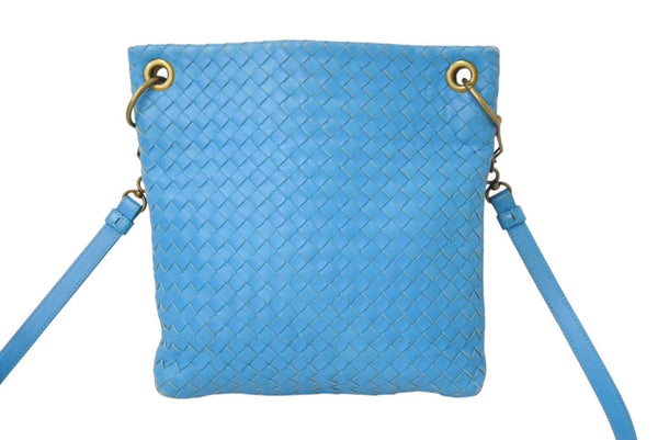 BOTTEGA VENETA Intrecciato Shoulder Bag Leather Blue Antique Gold Hardware Good Condition Used 4c071846