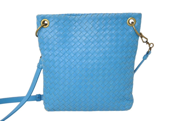 BOTTEGA VENETA Intrecciato Shoulder Bag Leather Blue Antique Gold Hardware Good Condition Used 4c071846