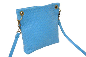 BOTTEGA VENETA Intrecciato Shoulder Bag Leather Blue Antique Gold Hardware Good Condition Used 4c071846