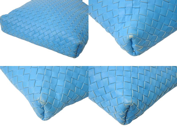 BOTTEGA VENETA Intrecciato Shoulder Bag Leather Blue Antique Gold Hardware Good Condition Used 4c071846