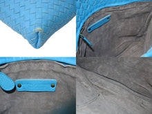 画像をギャラリービューアに読み込む, BOTTEGA VENETA ボッテガヴェネタ イントレチャート ショルダーバッグ レザー ブルー アンティークゴールド金具 美品 中古 4c071846