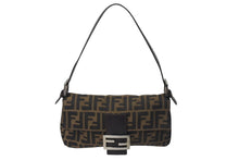 画像をギャラリービューアに読み込む, FENDI フェンディ マンマバケット ワンショルダーバッグ ズッカ柄 コットンキャンバス レザー シルバー金具 ブラウン 美品 中古 4c071854