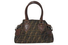 画像をギャラリービューアに読み込む, FENDI フェンディ ズッカ柄 エトニコ マンマバケット ハンドバッグ ブラウン ロゴ キャンバス レザー 美品 中古 4c071859