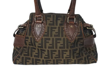 画像をギャラリービューアに読み込む, FENDI フェンディ ズッカ柄 エトニコ マンマバケット ハンドバッグ ブラウン ロゴ キャンバス レザー 美品 中古 4c071859
