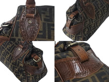 画像をギャラリービューアに読み込む, FENDI フェンディ ズッカ柄 エトニコ マンマバケット ハンドバッグ ブラウン ロゴ キャンバス レザー 美品 中古 4c071859