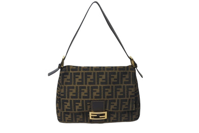 FENDI フェンディ ズッカ柄 エトニコ マンマバケット ハンドバッグ ブラウン ロゴ キャンバス レザー 美品 中古 4c071882