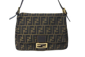 FENDI フェンディ ズッカ柄 エトニコ マンマバケット ハンドバッグ ブラウン ロゴ キャンバス レザー 美品 中古 4c071882