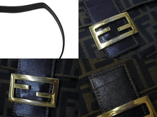 画像をギャラリービューアに読み込む, FENDI フェンディ ズッカ柄 エトニコ マンマバケット ハンドバッグ ブラウン ロゴ キャンバス レザー 美品 中古 4c071882