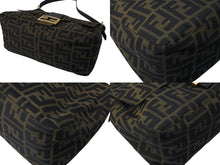 画像をギャラリービューアに読み込む, FENDI フェンディ ズッカ柄 エトニコ マンマバケット ハンドバッグ ブラウン ロゴ キャンバス レザー 美品 中古 4c071882