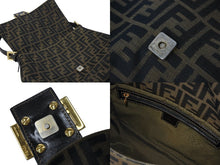 画像をギャラリービューアに読み込む, FENDI フェンディ ズッカ柄 エトニコ マンマバケット ハンドバッグ ブラウン ロゴ キャンバス レザー 美品 中古 4c071882