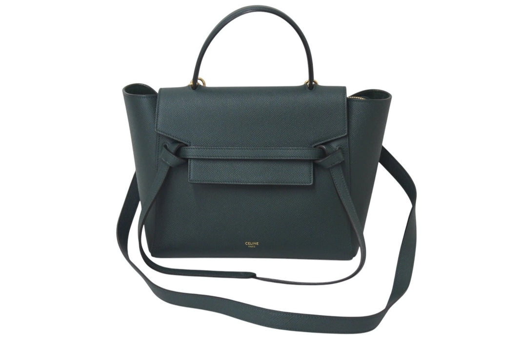 極美品 CELINE セリーヌ ベルトバッグ マイクロ 2WAYバッグ 189003ZVA.31AN グレインドカーフスキン グリーン 中古 4c071930