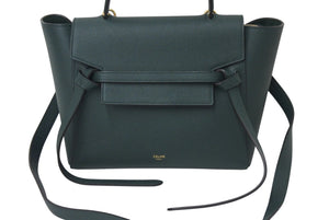 極美品 CELINE セリーヌ ベルトバッグ マイクロ 2WAYバッグ 189003ZVA.31AN グレインドカーフスキン グリーン 中古 4c071930