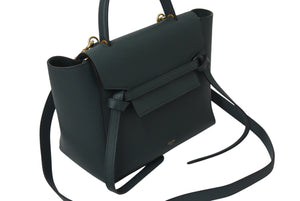 極美品 CELINE セリーヌ ベルトバッグ マイクロ 2WAYバッグ 189003ZVA.31AN グレインドカーフスキン グリーン 中古 4c071930