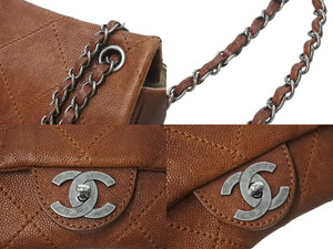 CHANEL シャネル マトラッセ ワイルドステッチ チェーンショルダーバッグ シングルフラップ キャビアスキン ブラウン 10番台 美品 中古 4c071992