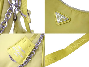 PRADA プラダ Re-Edition 2005 ホーボー ショルダーバッグ ナイロン サフィアーノレザー 1BH204 イエロー 良品 中古 4c072000