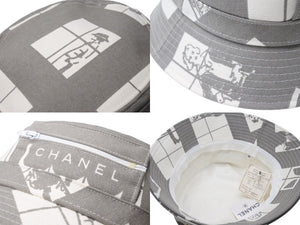 極美品 CHANEL シャネル ロゴ バケットハット グレー ベージュ 2003 Spring Windows Line 帽子 小物 サイズM 中古 4c072004