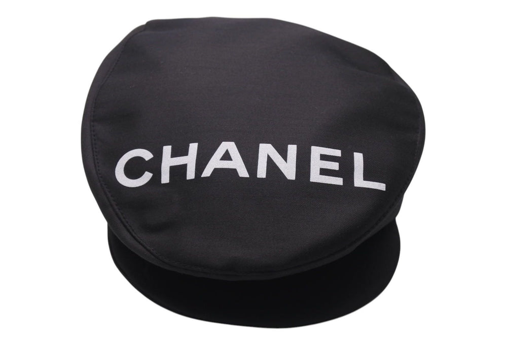New and unused CHANEL Logo Hunting Black Hat Coco Mark Cotton Silk Size M Good Condition Used 4c072007