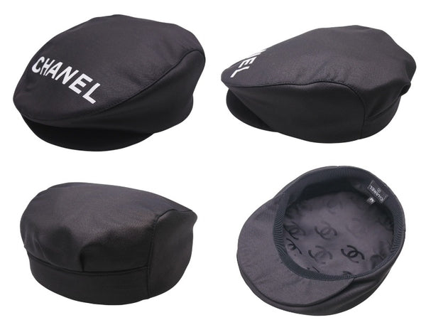 New and unused CHANEL Logo Hunting Black Hat Coco Mark Cotton Silk Size M Good Condition Used 4c072007