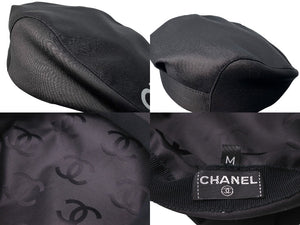 New and unused CHANEL Logo Hunting Black Hat Coco Mark Cotton Silk Size M Good Condition Used 4c072007