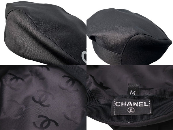 New and unused CHANEL Logo Hunting Black Hat Coco Mark Cotton Silk Size M Good Condition Used 4c072007