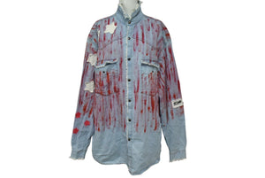 FAITH CONNEXION Chambray Long-Sleeve Shirt W5802D00025 Cotton Blue Red Size S Excellent Condition Used 4c072416