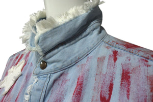 FAITH CONNEXION Chambray Long-Sleeve Shirt W5802D00025 Cotton Blue Red Size S Excellent Condition Used 4c072416