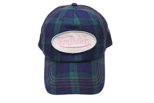 VON DUTCH ボンダッチ タータンチェック メッシュキャップ トラッカーハット グリーン ネイビー 美品 中古 4c072430