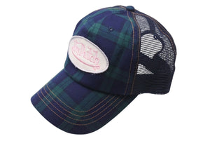 VON DUTCH ボンダッチ タータンチェック メッシュキャップ トラッカーハット グリーン ネイビー 美品 中古 4c072430