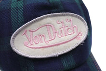 Load image into Gallery viewer, VON DUTCH ボンダッチ タータンチェック メッシュキャップ トラッカーハット グリーン ネイビー 美品 中古 4c072430