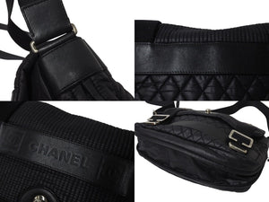 CHANEL シャネル スポーツライン ショルダーバッグ 斜め掛けバッグ 12番台 ナイロン レザー ブラック シルバー 美品 中古 4c072436