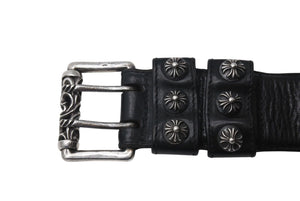 CHROME HEARTS クロムハーツ ダブルピン ローラーベルト サイズ40 クロスボール ブラック レザー シルバー925 美品 中古 4c072475