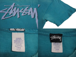 STUSSY ステューシー 半袖シャツ 80`s USA製 OLD STUSSY ステューシー オールド ブルー グリーン L 中古 美品 4c072481