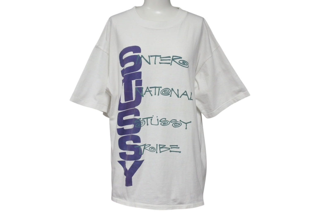 STUSSY ステューシー 半袖シャツ 90`s USA製 OLD STUSSY Inter National Stussy Tribe ステューシー オールド ホワイト 中古 美品 4c072483