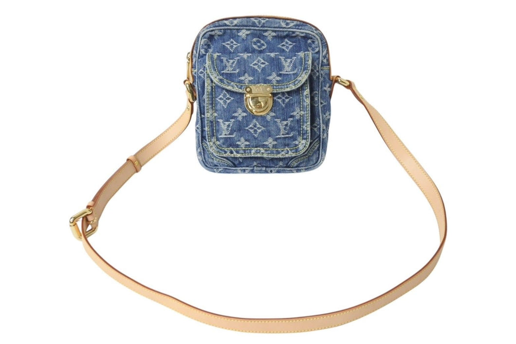 LOUIS VUITTON ルイヴィトン カメラバッグ ショルダーバッグ モノグラムデニム M95348 ブルー ゴールド金具 美品 中古 4c072485