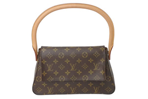 新品同様 LOUIS VUITTON ルイヴィトン モノグラム ミニルーピング ショルダーバッグ M51147 PVC レザー ブラウン 中古 4c072502