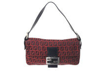 画像をギャラリービューアに読み込む, FENDI フェンディ マンマバケット ズッキーノ ワンショルダーバッグ キャンバス レザー レッド ブラック シルバー金具 美品 中古 4c072512