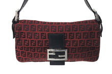 Load image into Gallery viewer, FENDI フェンディ マンマバケット ズッキーノ ワンショルダーバッグ キャンバス レザー レッド ブラック シルバー金具 美品 中古 4c072512