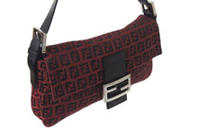 Load image into Gallery viewer, FENDI フェンディ マンマバケット ズッキーノ ワンショルダーバッグ キャンバス レザー レッド ブラック シルバー金具 美品 中古 4c072512