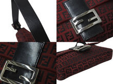 画像をギャラリービューアに読み込む, FENDI フェンディ マンマバケット ズッキーノ ワンショルダーバッグ キャンバス レザー レッド ブラック シルバー金具 美品 中古 4c072512