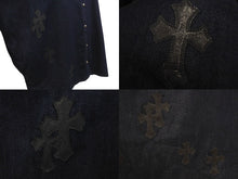 画像をギャラリービューアに読み込む, CHROME HEARTS クロムハーツ Mahal Kita デニム 長袖シャツ インディゴ クロスパッチ マハルキタ シルバー金具 サイズS 美品 中古 4c072580